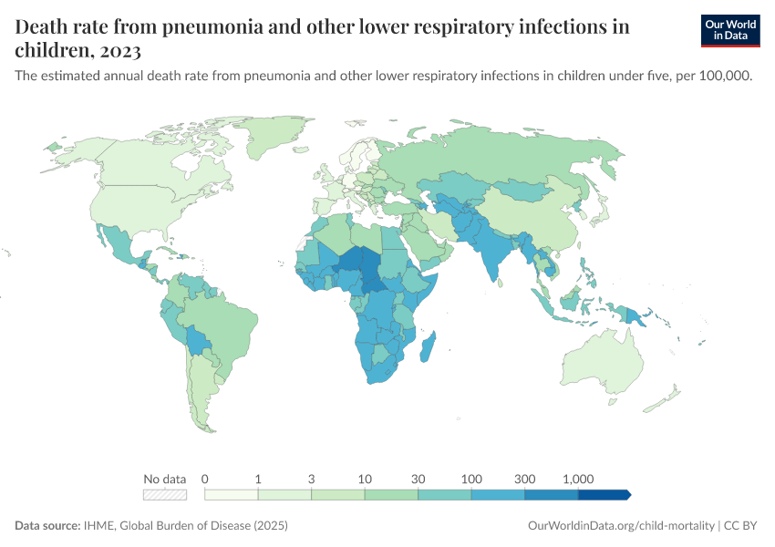 A thumbnail of the "Death rate from pneumonia and other lower respiratory infections in children" chart