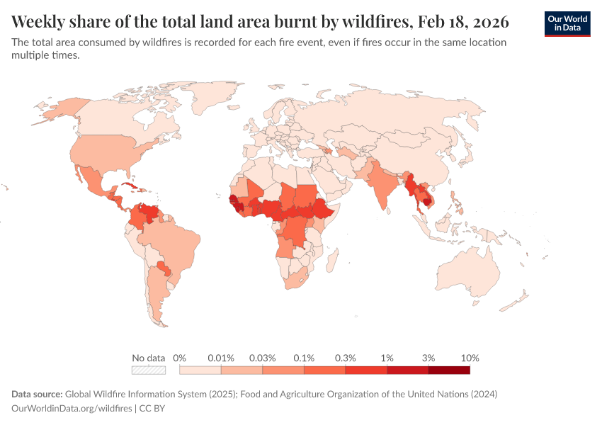 A thumbnail of the "Weekly share of the total land area burnt by wildfires" chart